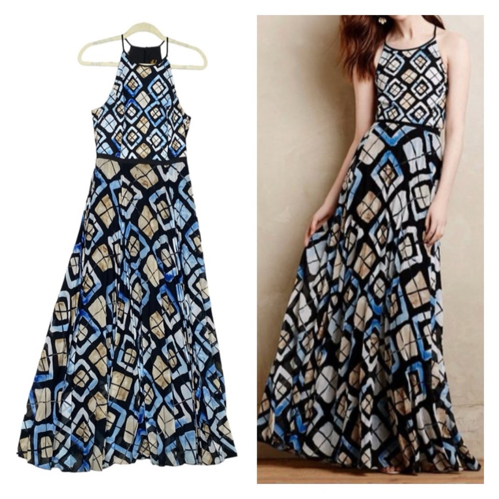 Anthropologie SB Sachin + Babi Maxi Dress Halter Neck Window Pane Size 2